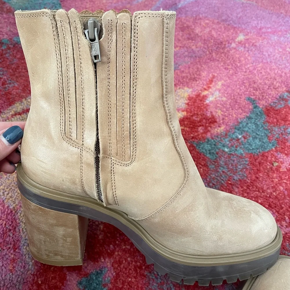 Free People Tan Leather Block Heel Ankle Booties